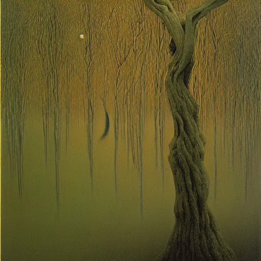 Image similar to willow tree by Zdzisław Beksiński, oil on canvas