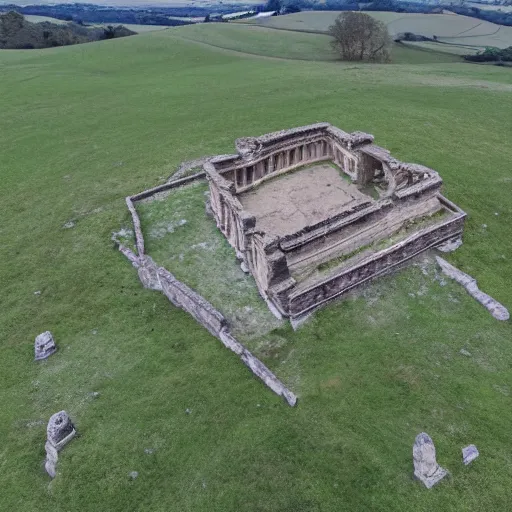 Image similar to a drone photo of a perfect Roman Villa in Roman England in 350 AD