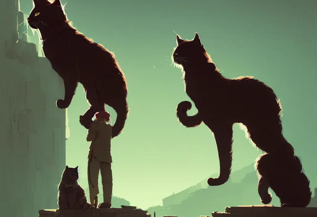 Image similar to portrait of joe biden and giant cat standing together, fantasy, by atey ghailan, by greg rutkowski, by greg tocchini, by james gilleard, by joe gb fenton, dynamic lighting, gradient light green, brown, blonde cream, salad and white colors in scheme, grunge aesthetic