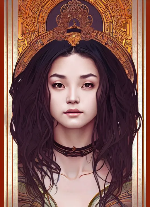 Prompt: passport photo of A beautiful female monk, highly detailed, digital painting, smooth, sharp focus, symmetrical tarot illustration, art by artgerm and alphonse mucha, high definition digital art, in the style of Ross tran and ilya kuvshinov