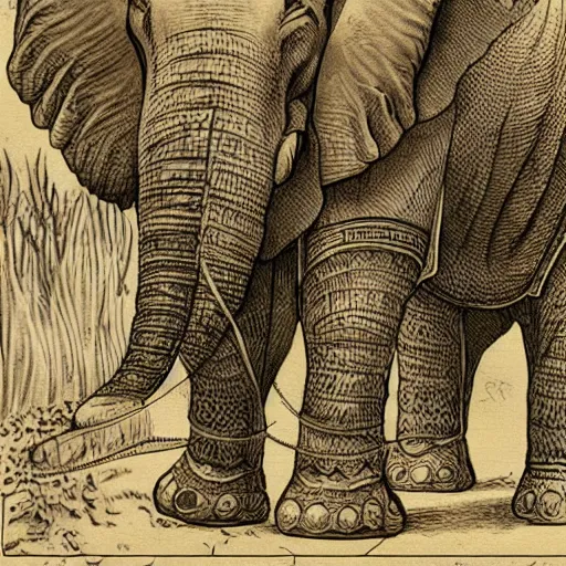 Prompt: the duke of elephants leading his herd, illustration, intricate