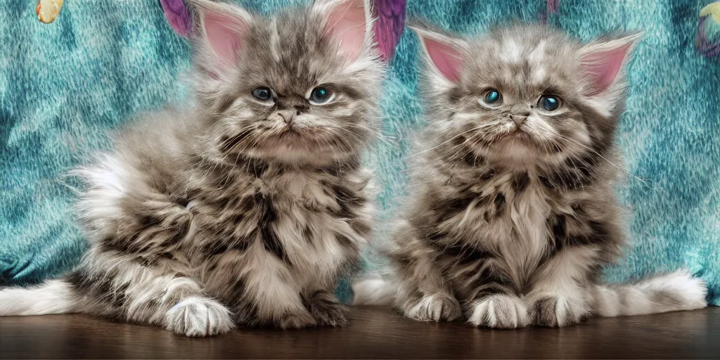 Prompt: a ( ( main coon kitten ) ) baby yoda themed shower curtain, shower curtain product photography. product lighting. digital art. 4 k, highly detailed. saturated.