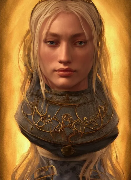 Image similar to blonde peasant woman, fantasy, medieval, vivid colors, fantasy, elegant, concept art, sharp focus, beautiful face!!, digital art, hyper - realistic, 4 k, unreal engine, highly detailed, hd, dramatic lighting by brom, trending on artstation