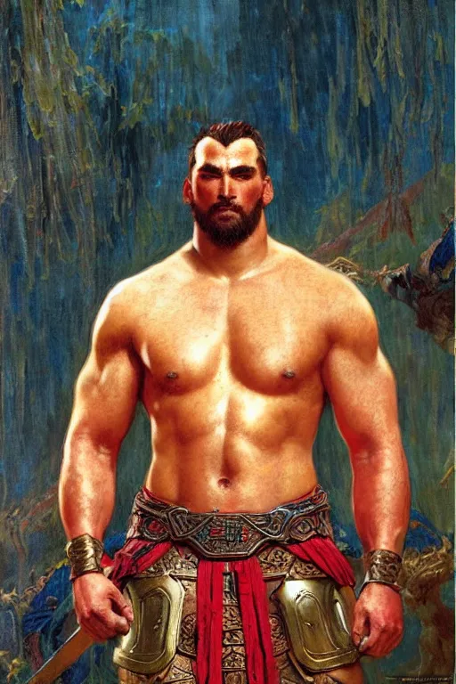 Image similar to attractive beefy male with armor, ancient china, three kingdoms, character design, painting by gaston bussiere, craig mullins, j. c. leyendecker, tom of finland