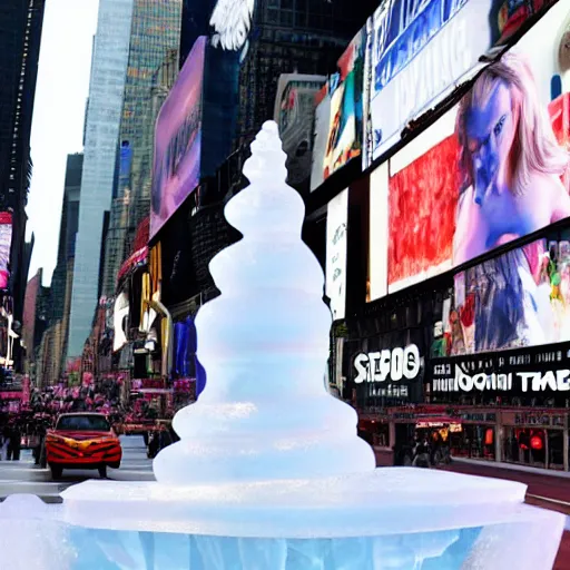 Prompt: margot robbie ice sculpture in times square, photorealistic, 8 k resolution, high detail