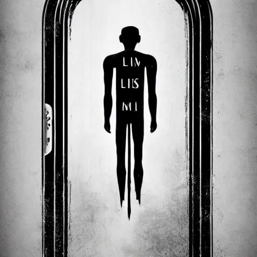 Image similar to poster for a short dramatic film called'liminal '. the poster follows the concept of liminality and the center element is a tiny wooden door and a mysterious figure. movie poster, advertisement, high detail, sharp, trending on artstation