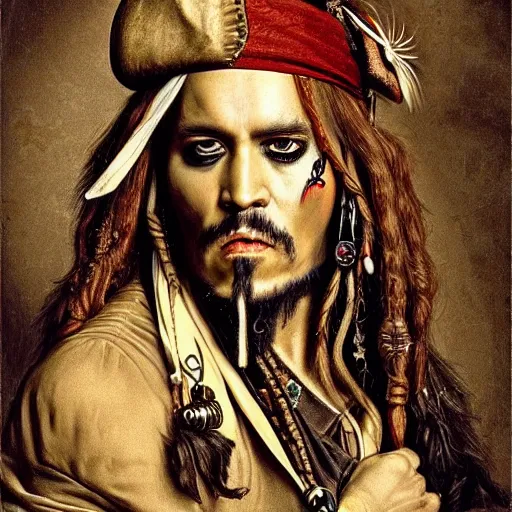 Prompt: Detailed maximalist portrait, exasperated expression, jack sparrow, highly detailed and intricate, surreal illustration in the style of Caravaggio, dark art, baroque,