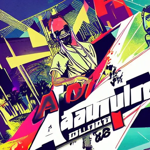 Image similar to a samurai DJing in GTAV, cover art by Stephen Bliss, boxart, loading screen