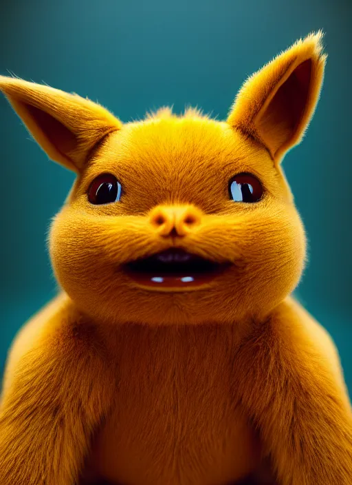 Image similar to closeup portrait of pickachu, depth of field, zeiss lens, detailed, symmetrical, centered, fashion photoshoot, by Annie Leibovitz and Steve McCurry, Breathtaking, 8k resolution, extremely detailed, beautiful, establishing shot, artistic, hyperrealistic fur, octane render