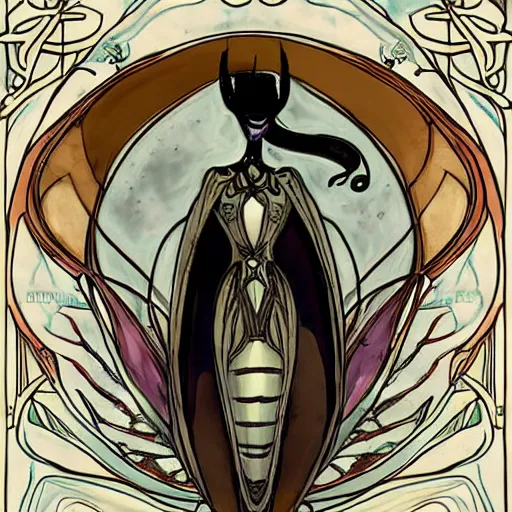 Prompt: Hollow Knight concept art, art nouveau style