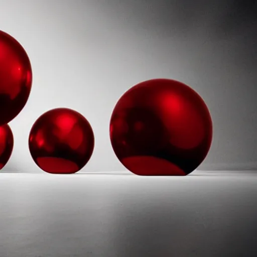 Prompt: chrome spheres on a red cube by rudolf hausner