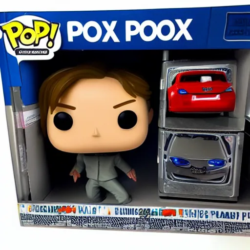 Prompt: funko pop box with real car inside