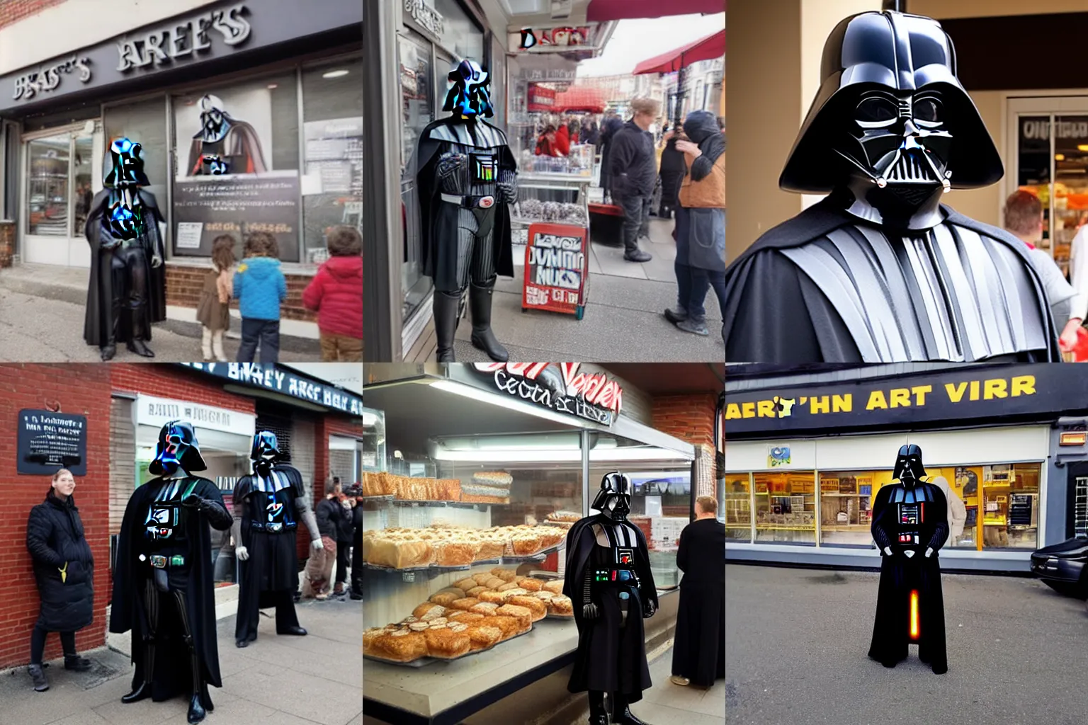 Prompt: Darth Vader in a queue at a Gregg's bakery