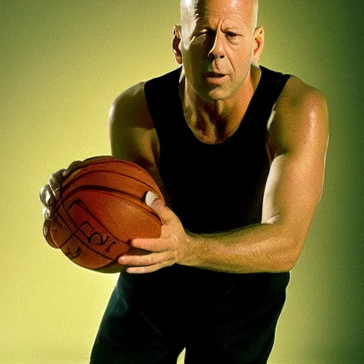 Image similar to bruce willis playing basketball, photography, high resolution 8 k, 2 0 0 7,