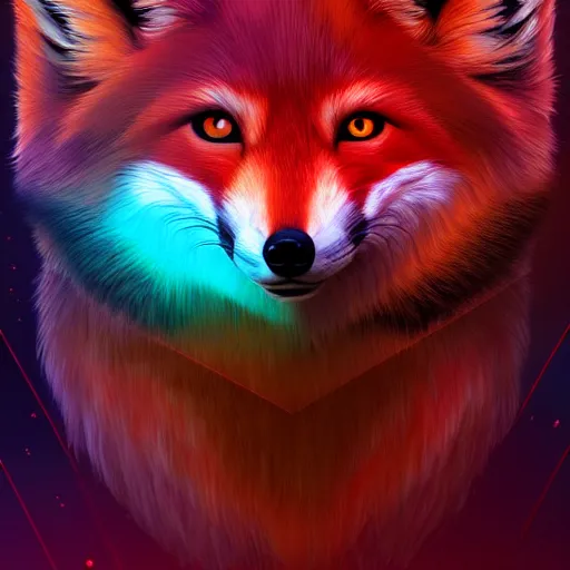 Prompt: red, digital fox, retrowave palette, digital world, highly detailed, electric breeze, anatomically correct vulpine, synth feel, fluffy face, ear floof, flowing fur, super realism, accurate animal imagery, 4 k digital art