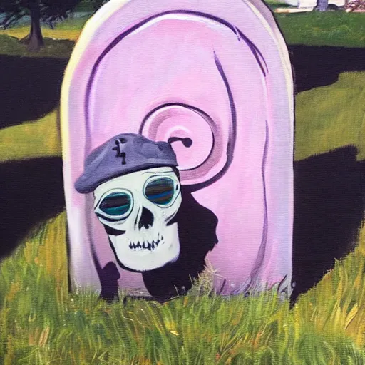 Image similar to a painting of a hip hop tombstone.