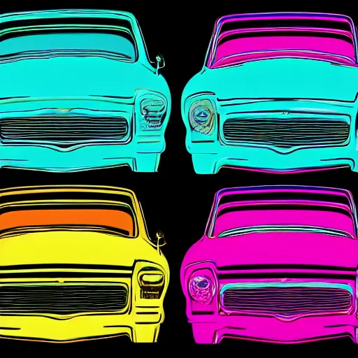 Image similar to a set of cars designed by andy warhol, digital art