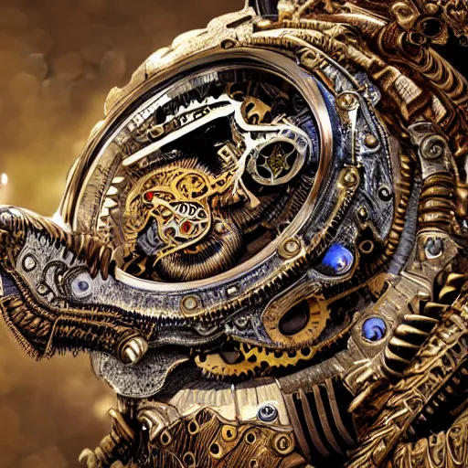 Prompt: A steampunk roaring tiger made from ornate engraved full plate armor and watch gears and several jewels, macro shot by Justin Gerard, unreal engine, detailed, intricate, physically based rendering