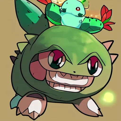 Image similar to danny de vito as a bulbasaur, anime, hyperdetailed, volumetric lighting, sharp focus, pokemon, ken sugimori