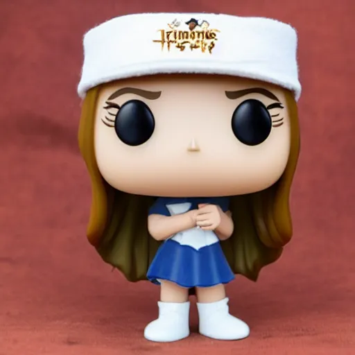 Image similar to Elmiira; funko pop of girl with short brown hairm, wearing a beret; white shirt; funko pop