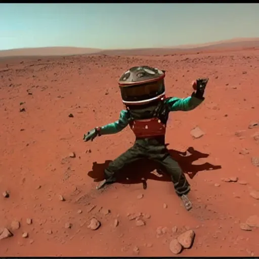 Prompt: dude hitting the whip dance move on mars