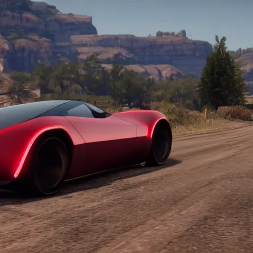 Image similar to futuristic sleek sports car in red dead redemption 2