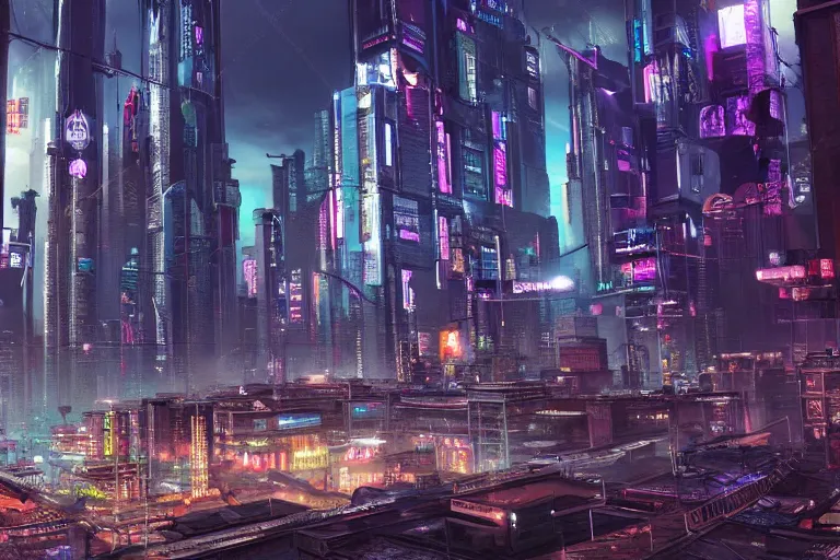 Image similar to a magnificent cyberpunk city. photorealism.