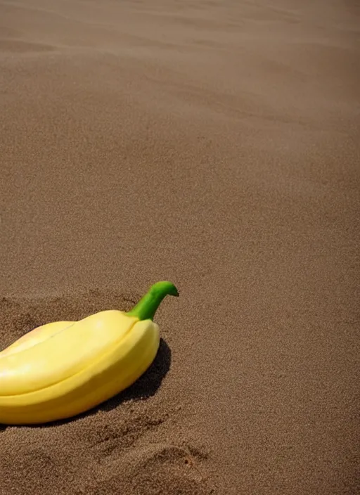 Prompt: jeff goldblum banana on the sand of a beach