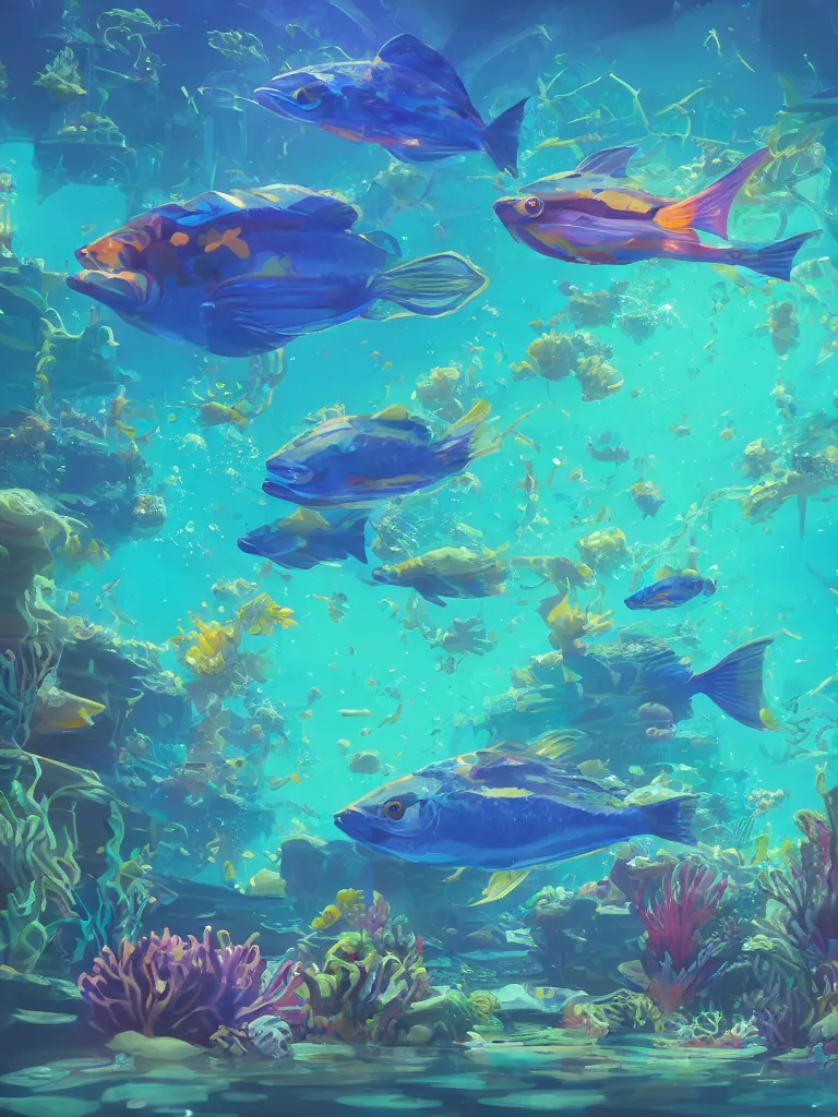 Prompt: neon fish under water by disney concept artists, blunt borders, rule of thirds