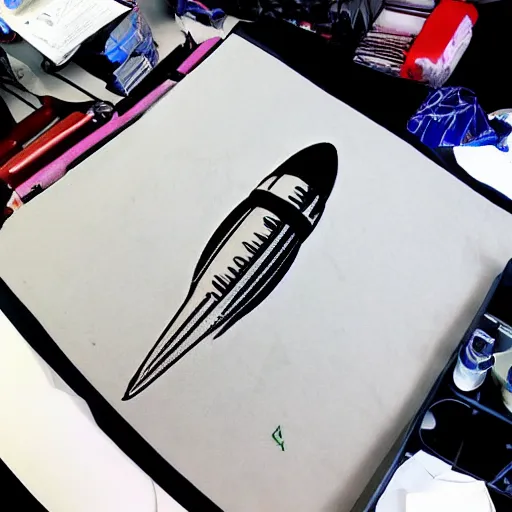 Image similar to tattoo design, stencil, portrait of a spacex rocket