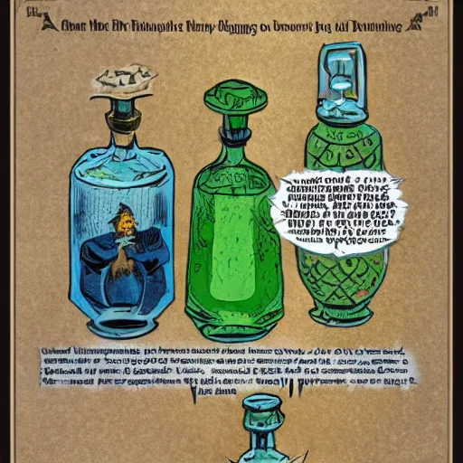 Image similar to one health potion, closeup, dungeons and dragons, by tony diterlizzi