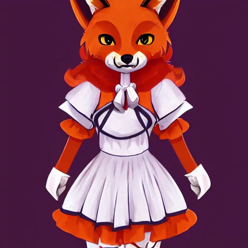 Image similar to a fox fursona wearing a maid outfit, highly detailed, digital art, trending on artstation, furry art