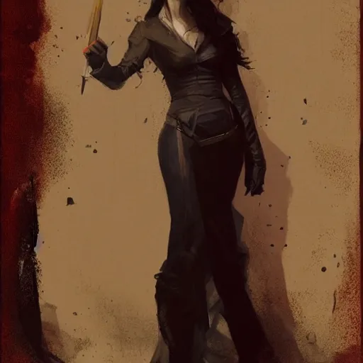 Image similar to eva green as yennifer, full body, dynamic pose, painted by greg rutkowski