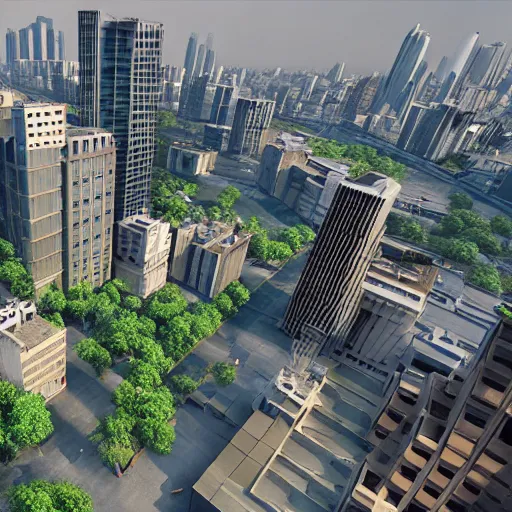 Image similar to urban dhaka city architecture, satellite imagery, 3 d mapping, birds lower eye view, photo realism, unreal engine 5, high quality, ray tracing, epic lighting