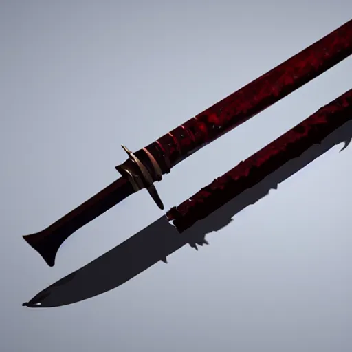 Image similar to A 3D render of a sword made of jelly, unreal engine, vray, digital art