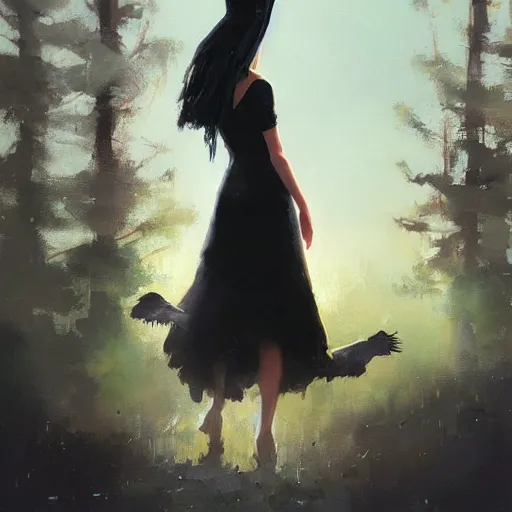 Prompt: morning, a woman in a black dress with a raven head. no face. sun, cinematic, clouds, vogue cover style, contracting colors mood, realistic painting, intricate oil painting, high detail, figurative art, poster art, by simon bisley, ismail inceoglu, wadim kashin, filip hodas. pixar theme.