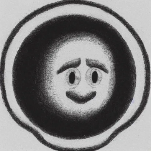 Prompt: round puffball with a face floating above a crying man