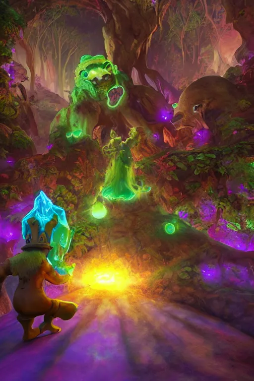 Image similar to arcane fantasy art giant golem elemental wood rock bastion forged gemstone enchanted forest troll, global illumination ray tracing hdr fanart arstation by sung choi and eric pfeiffer and gabriel garza and casper konefal lisa frank zbrush central hardmesh radiating a glowing aura