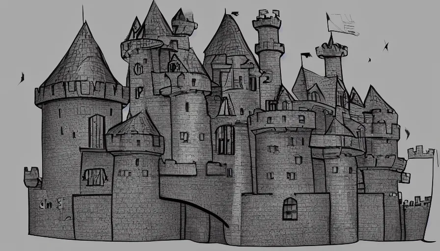 Prompt: postmodern style castle, digital art, trending on art station