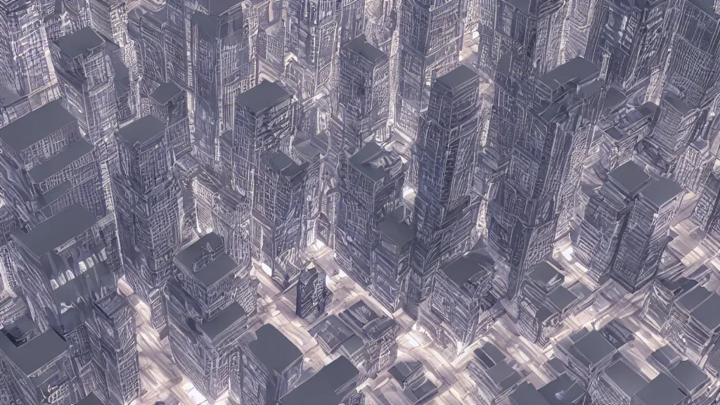 Image similar to 3 d fractal cityscape at night, ambient occlusion, octane render