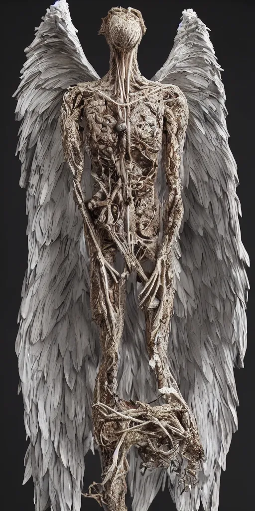 Image similar to inside of bird angel anatomy, highly detailed sculpture, anatomical, ommatidia, post - processing, intricate detailed, dom qwek, darren bartley, james jean