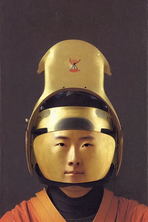 Image similar to portrait of samurai in astronaut helmets, by bouguereau