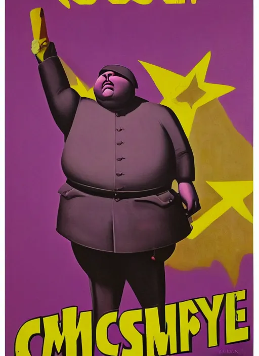 Prompt: grimace ( obese purple guy ) on a soviet russian propaganda poster, illustration, airbrush, joseph stalin, detailed oil painting by greg rutkowski