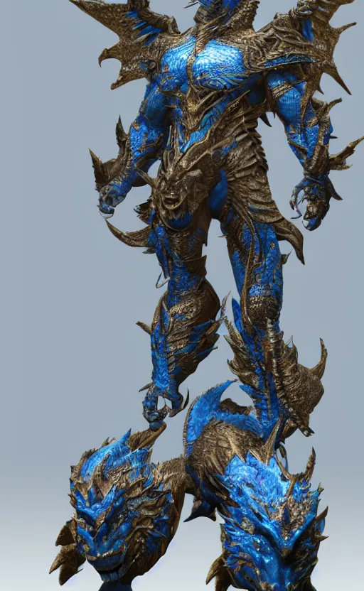 Prompt: Blue dragon armor, bronze statue, unreal engine, high detailed