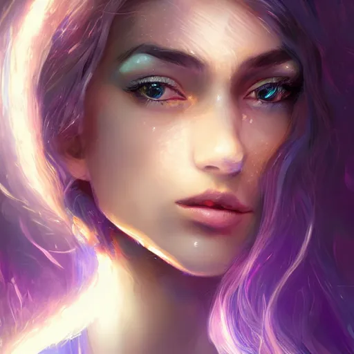 Image similar to beautiful female portrait, inner glow, symmetric face, flowing hair, under the moonlight, gemstone necklace, by wlop, trending on artstation, cgsociety