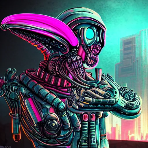 Image similar to cyberpunk tacos, vaporwave, highly detailed, frostpunk, tacopunk, biomechanical style, xenomorph style