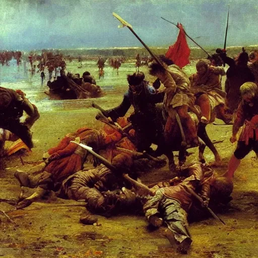 Image similar to the last battle, oil on canvas, ilya repin, 1 8 7 3