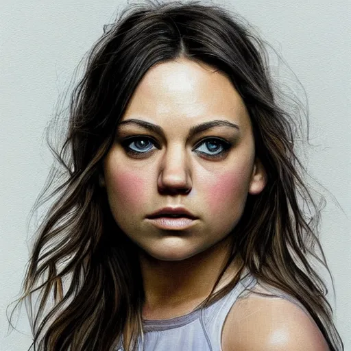 Prompt: portrait of the daughter of mila kunis and jennifer lawrence as a young woman, hyperdetailed, hyperrealism.