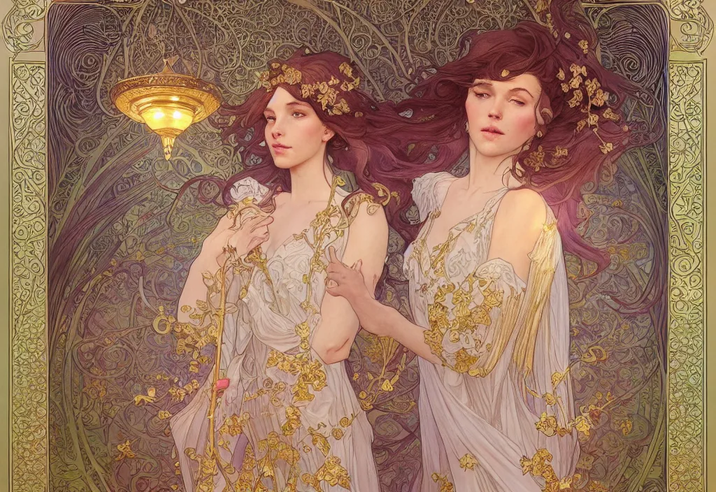 Image similar to an angel, highly detailed, very intricate, art nouveau, gold filigree, romantic storybook fantasy, soft cinematic lighting, award - winning, disney concept art watercolor illustration by mandy jurgens and alphonse mucha and alena aenami, pastel color palette, featured on artstation