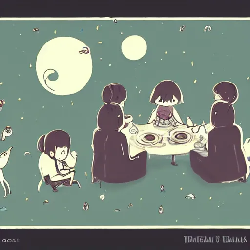 Image similar to tiny imaginary creatures having tea party in a humans beard. in a style of hayao miyazaki.